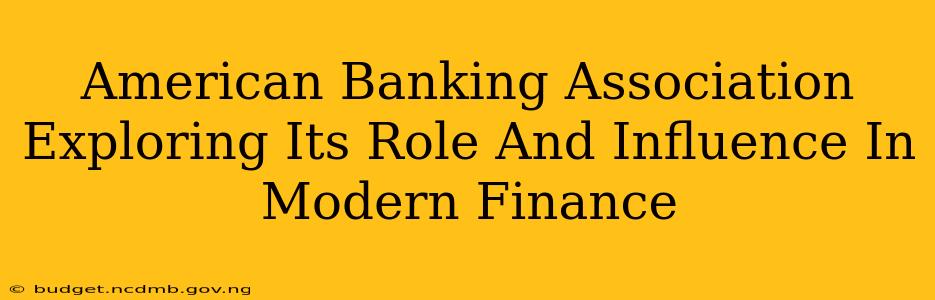 American Banking Association Exploring Its Role And Influence In Modern Finance