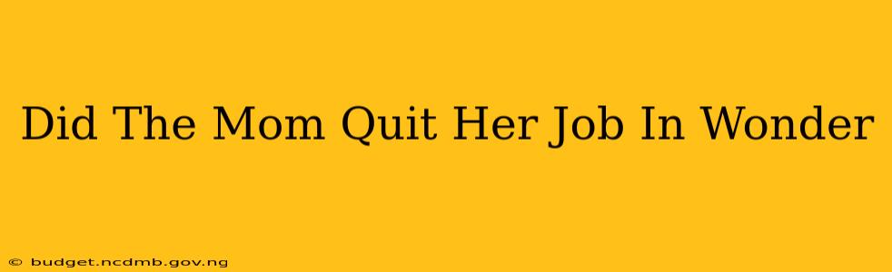 Did The Mom Quit Her Job In Wonder