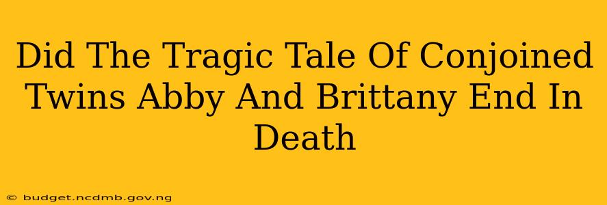 Did The Tragic Tale Of Conjoined Twins Abby And Brittany End In Death