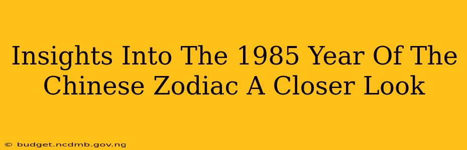 Insights Into The 1985 Year Of The Chinese Zodiac A Closer Look