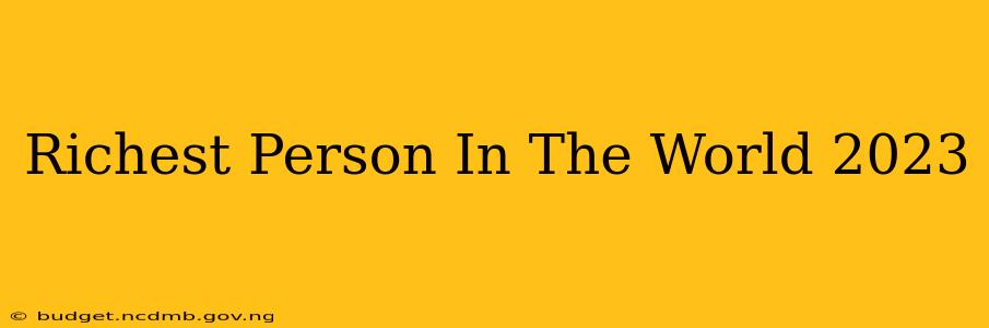 Richest Person In The World 2023