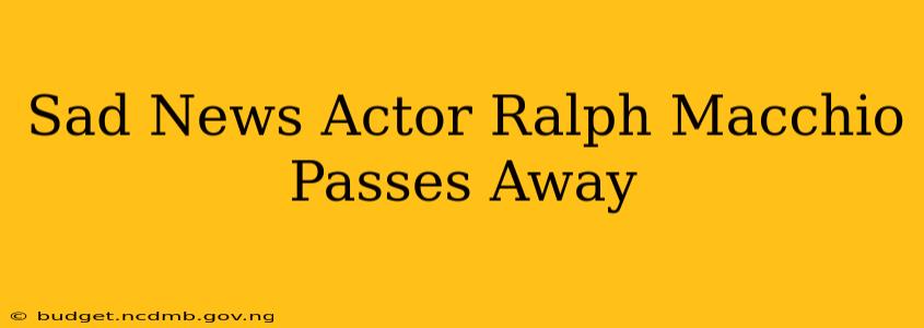 Sad News Actor Ralph Macchio Passes Away