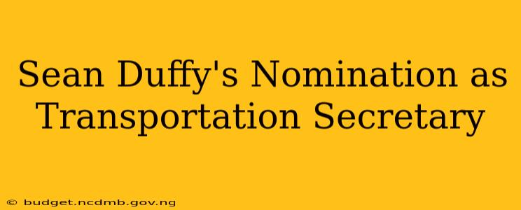 Sean Duffy's Nomination as Transportation Secretary